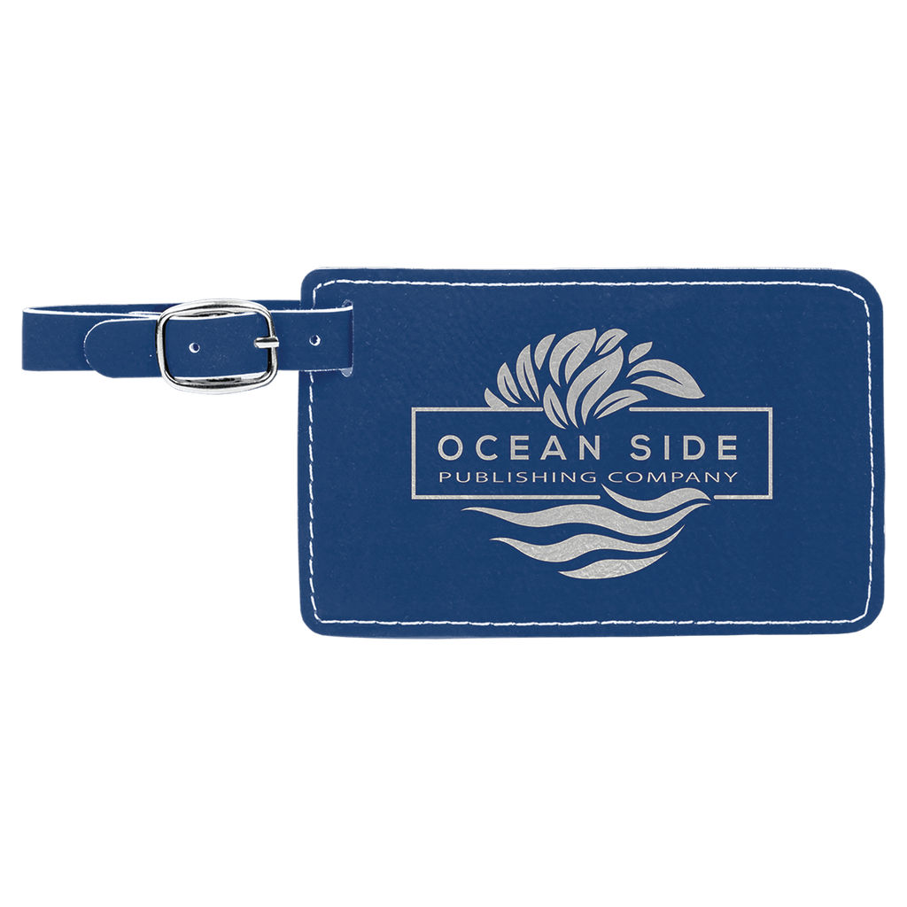 Blue/Silver 4 1/4" x 2 3/4" Laserable Leatherette Luggage Tag