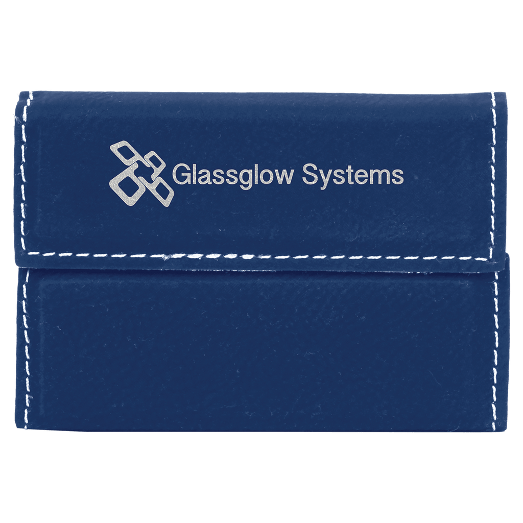 Blue/Silver 3 3/4" x 2 3/4" Laserable Leatherette Hard Business Card Holder