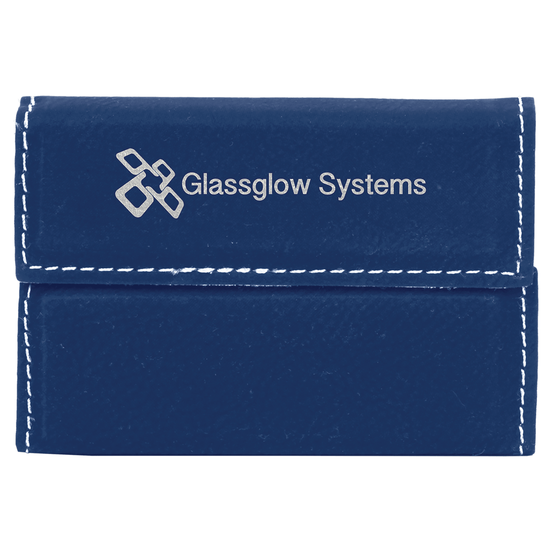 Blue/Silver 3 3/4" x 2 3/4" Laserable Leatherette Hard Business Card Holder