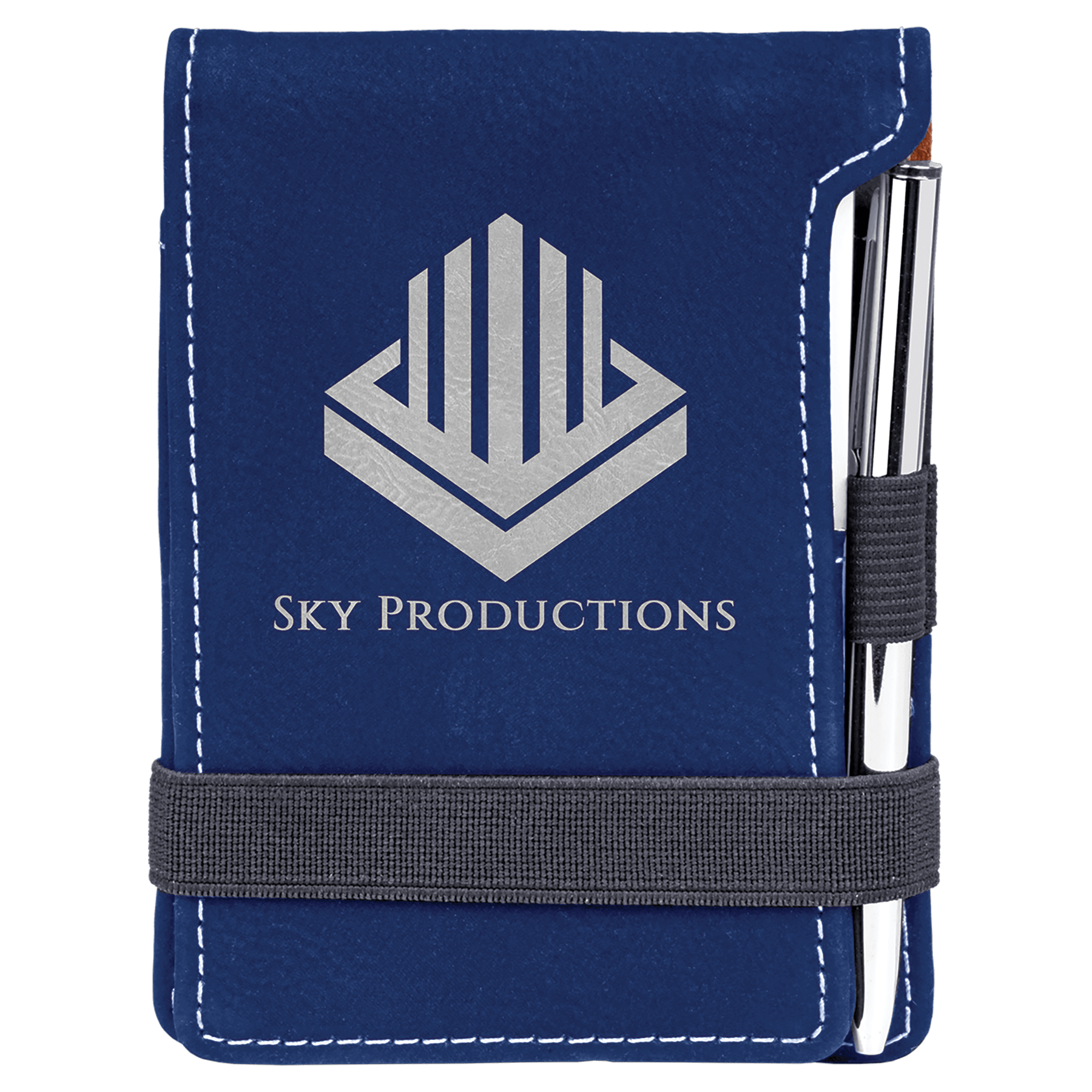 Blue/Silver 3 1/4" x 4 3/4" Laserable Leatherette Mini Notepad with Pen