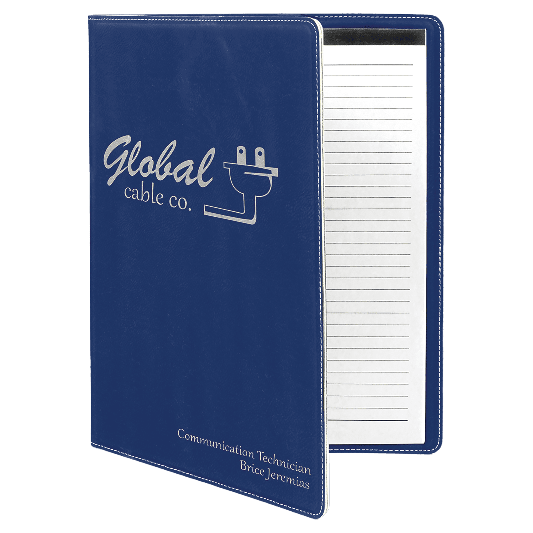 Blue/Silver 9 1/2" x 12" Laserable Leatherette Portfolio with Notepad