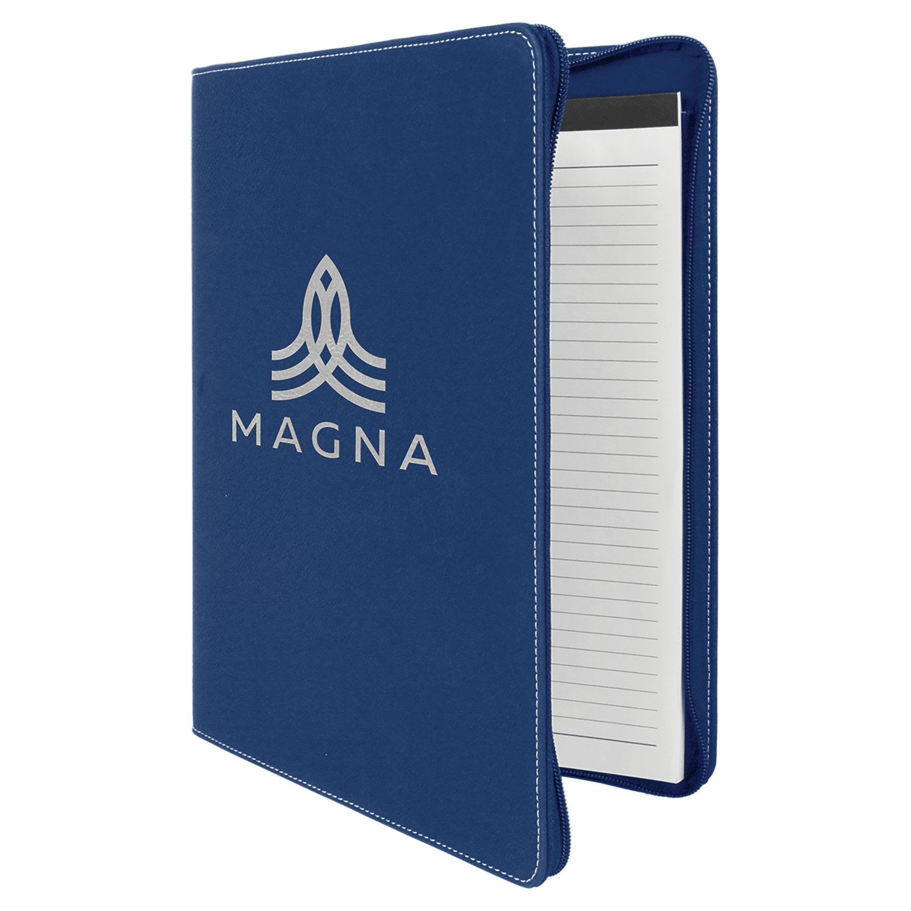 Blue/Silver 9 1/2" x 12" w/ Zipper Laserable Leatherette Portfolio with Notepad