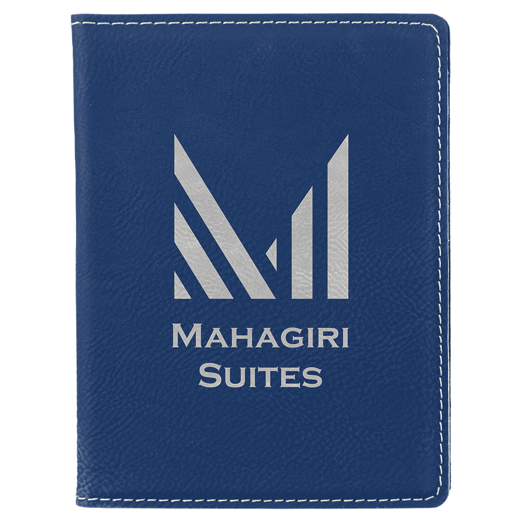 Blue/Silver 4 1/4" x 5 1/2" Laserable Leatherette Passport Holder