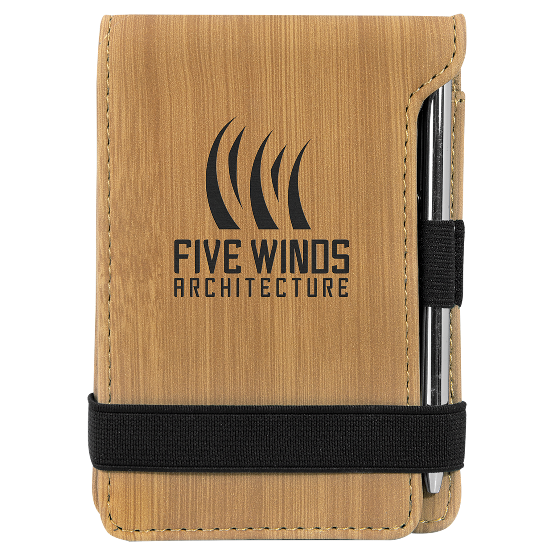 Bamboo 3 1/4" x 4 3/4" Laserable Leatherette Mini Notepad with Pen