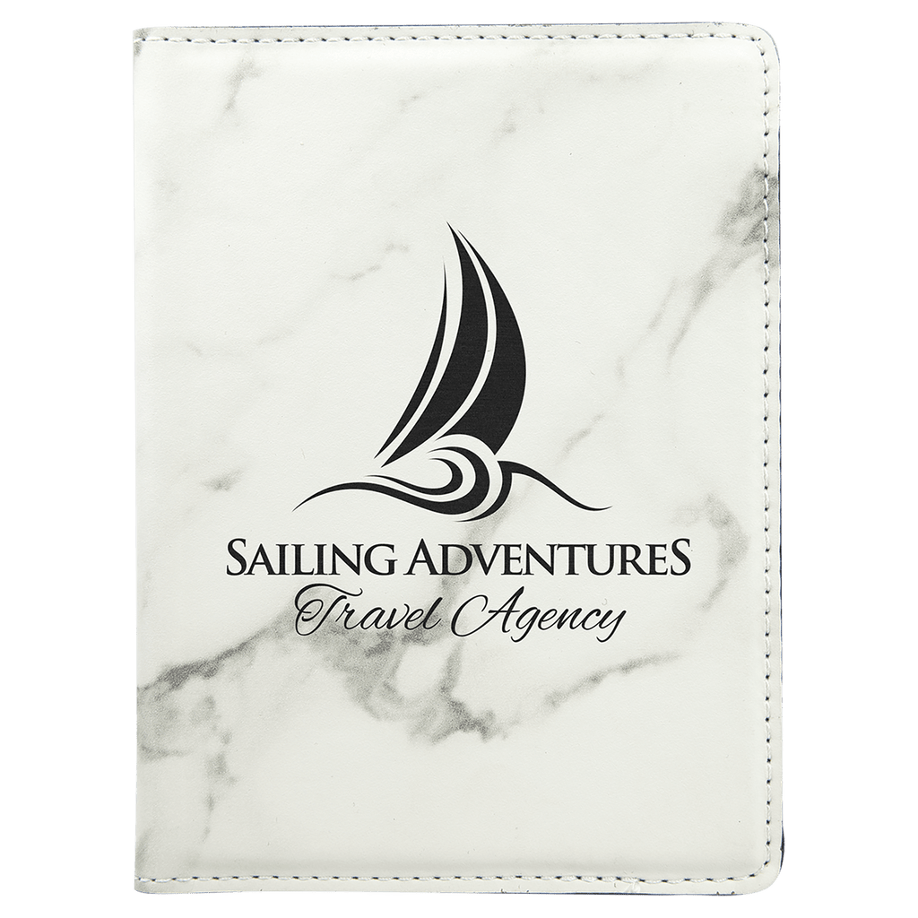 White Marble 4 1/4" x 5 1/2" Laserable Leatherette Passport Holder