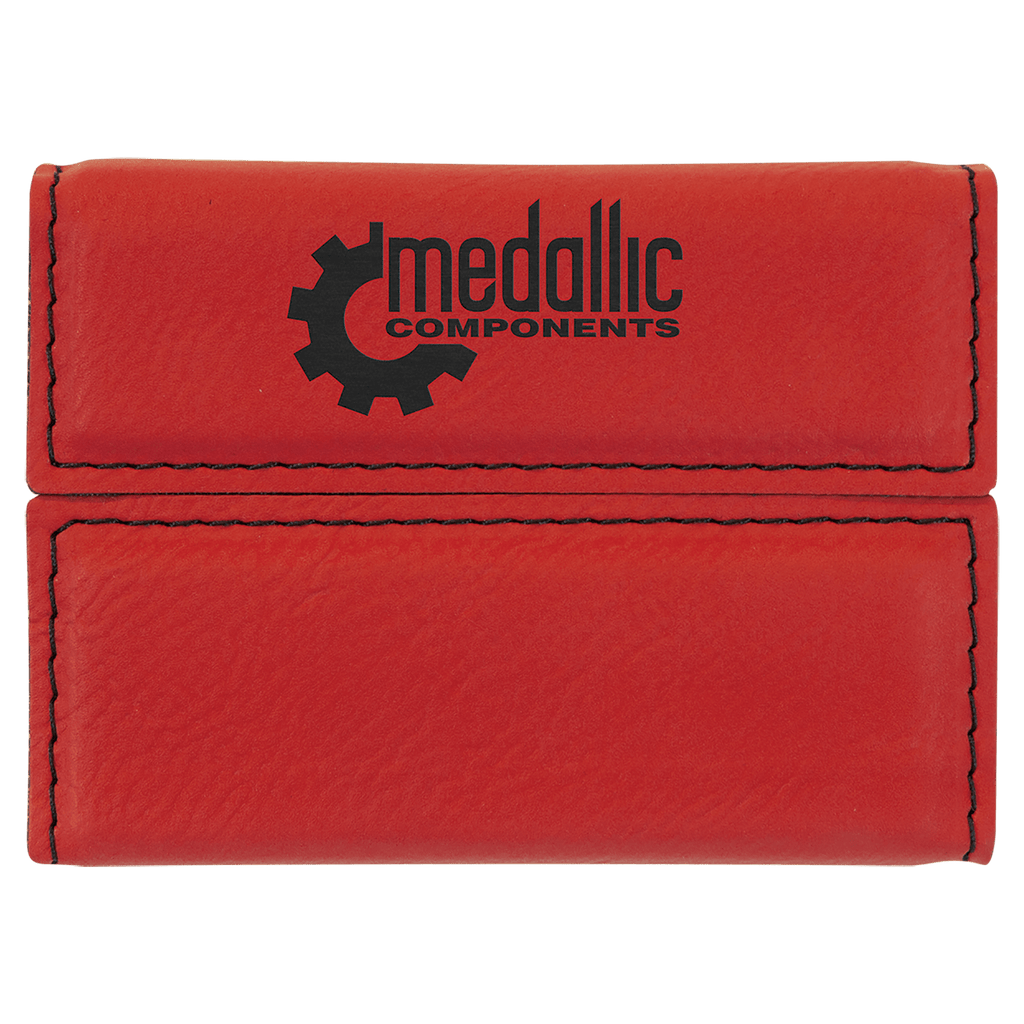 Red 3 3/4" x 2 3/4" Laserable Leatherette Hard Business Card Holder