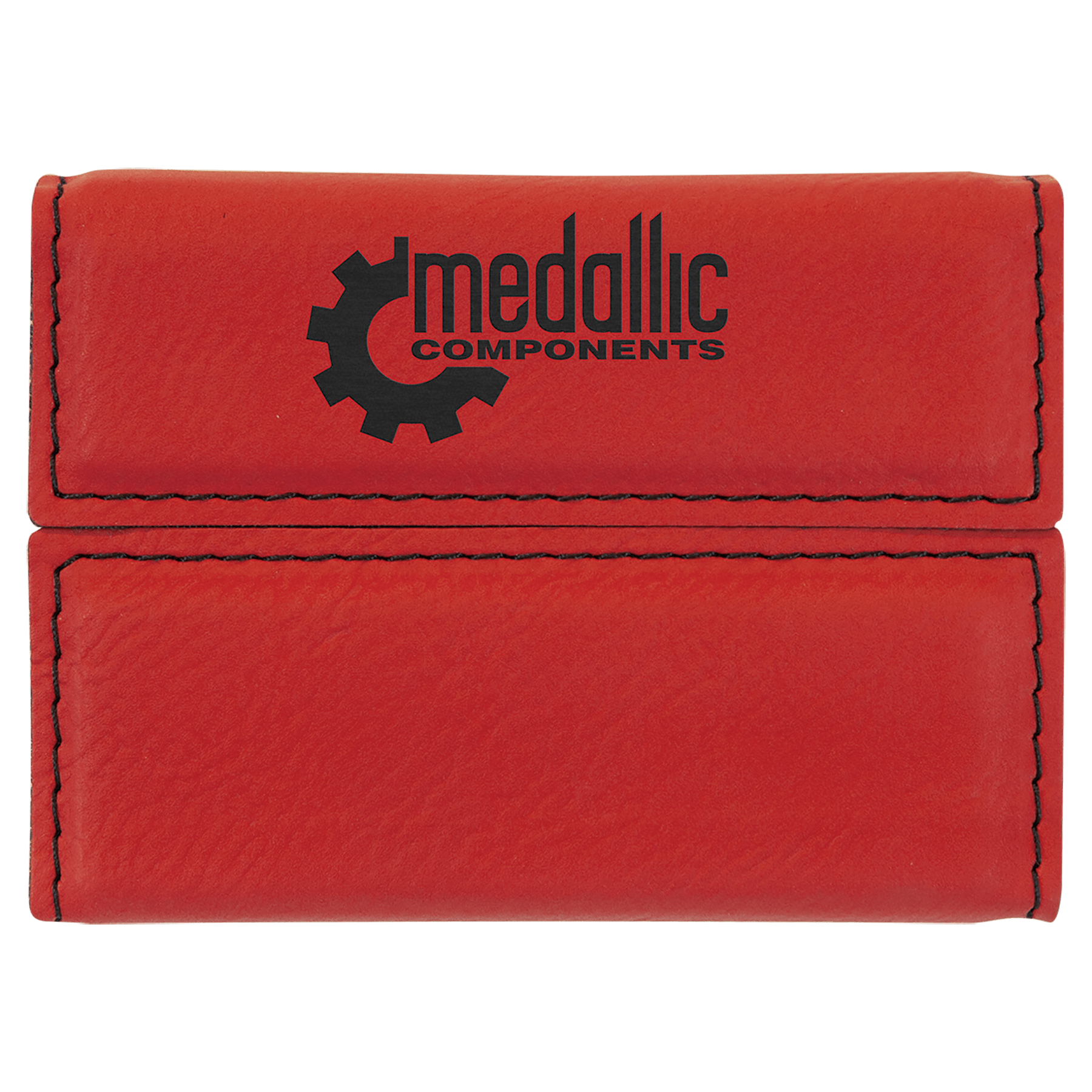 Red 3 3/4" x 2 3/4" Laserable Leatherette Hard Business Card Holder