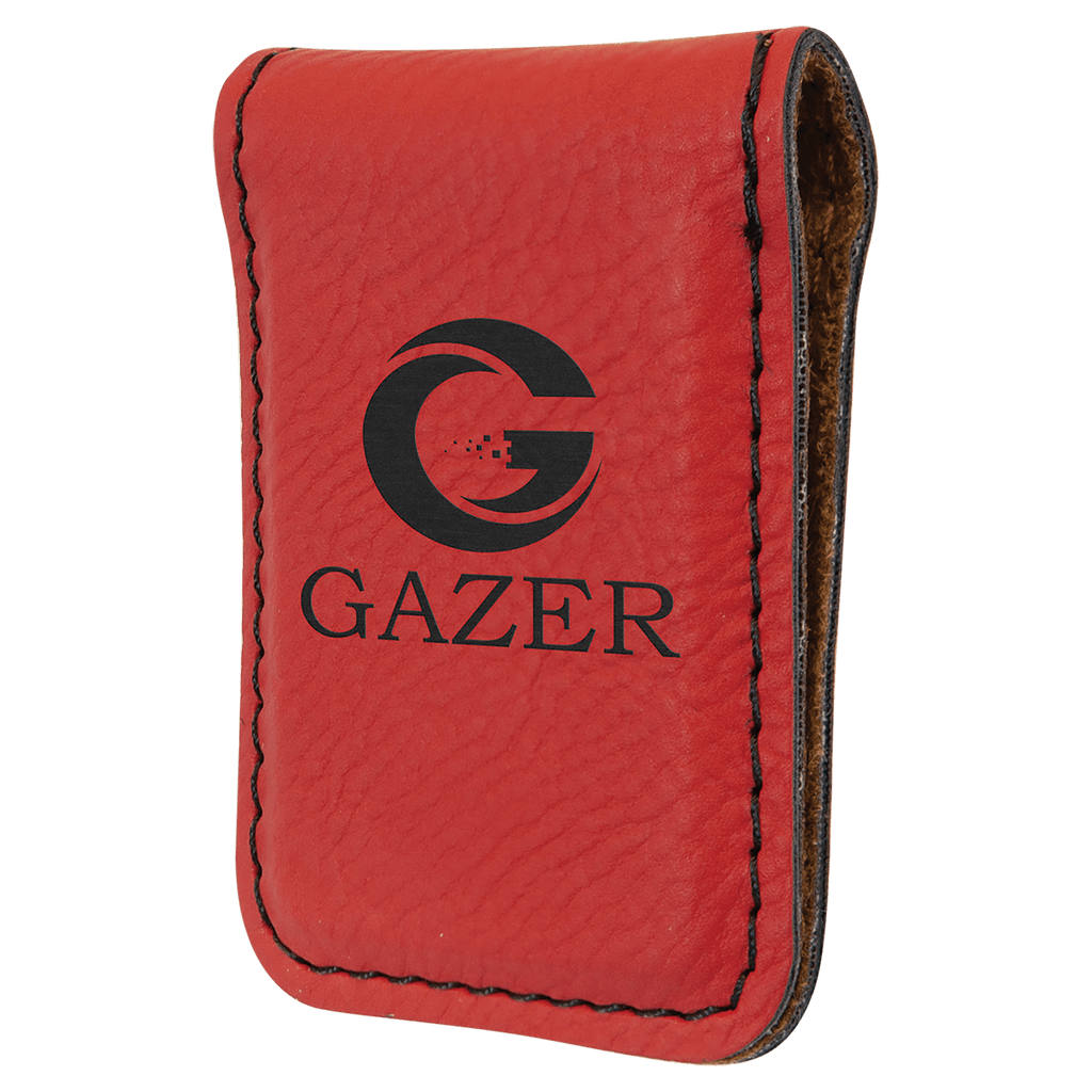 Red 1 3/4" x 2 1/2" Laserable Leatherette Money Clip