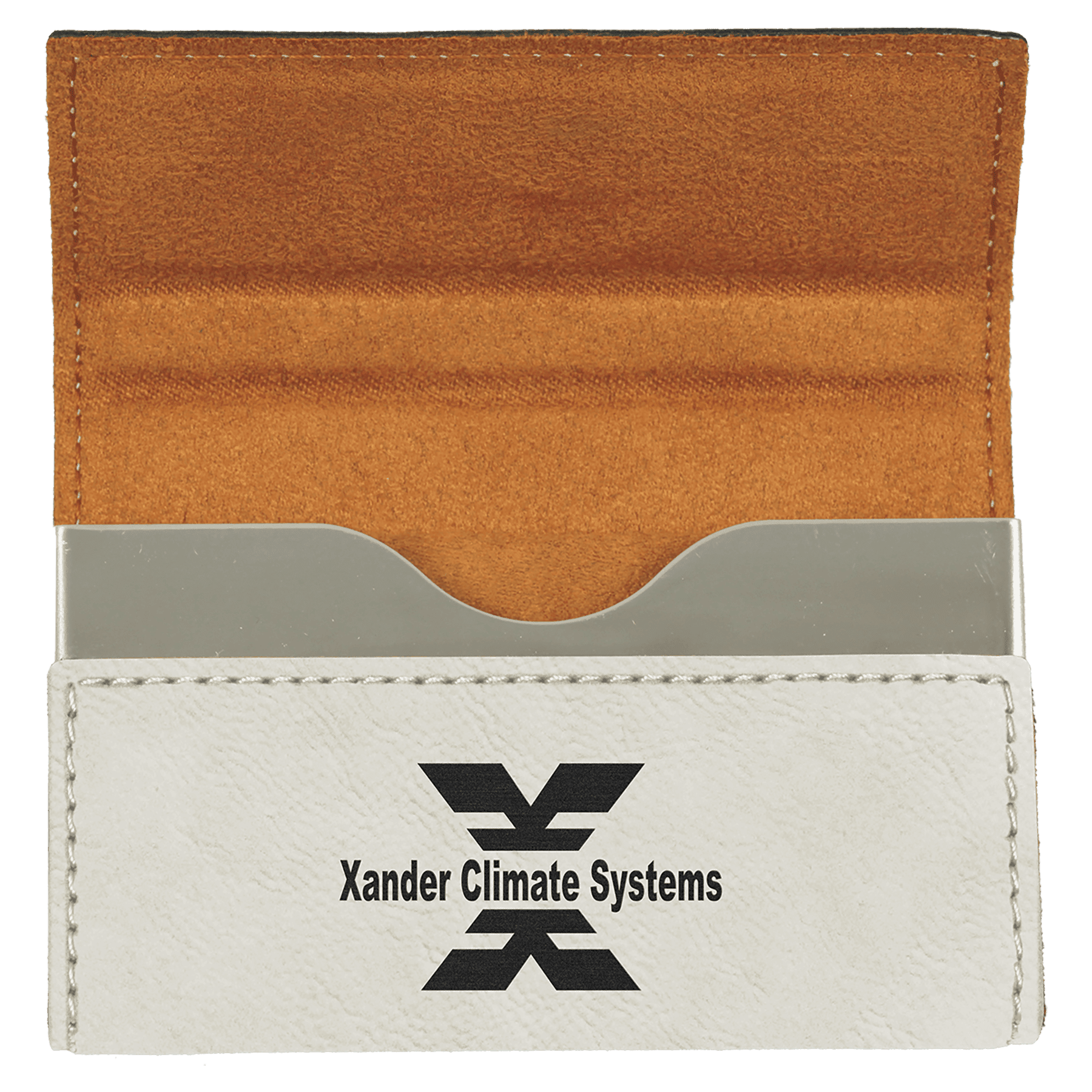 White 3 3/4" x 2 3/4" Laserable Leatherette Hard Business Card Holder