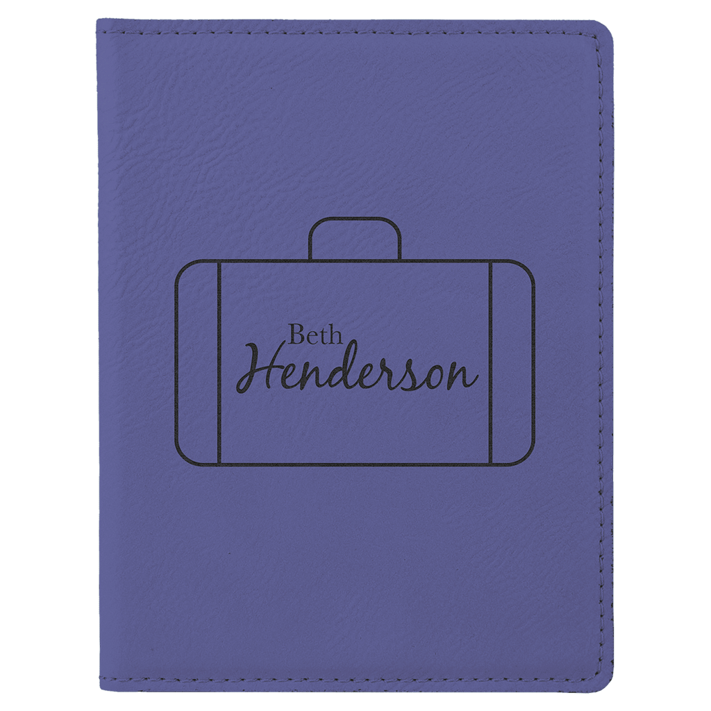 Purple 4 1/4" x 5 1/2" Laserable Leatherette Passport Holder