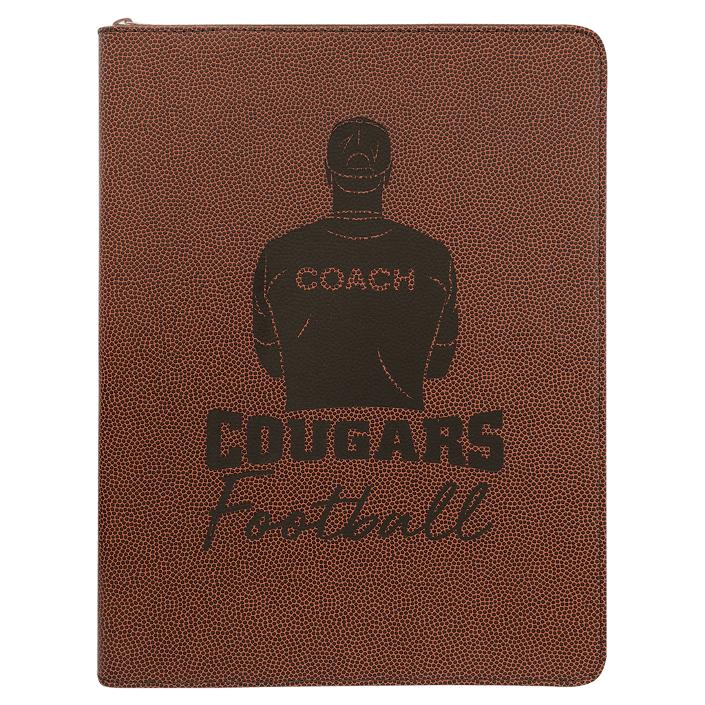 Football 9 1/2" x 12" w/ Zipper Laserable Leatherette Portfolio with Notepad
