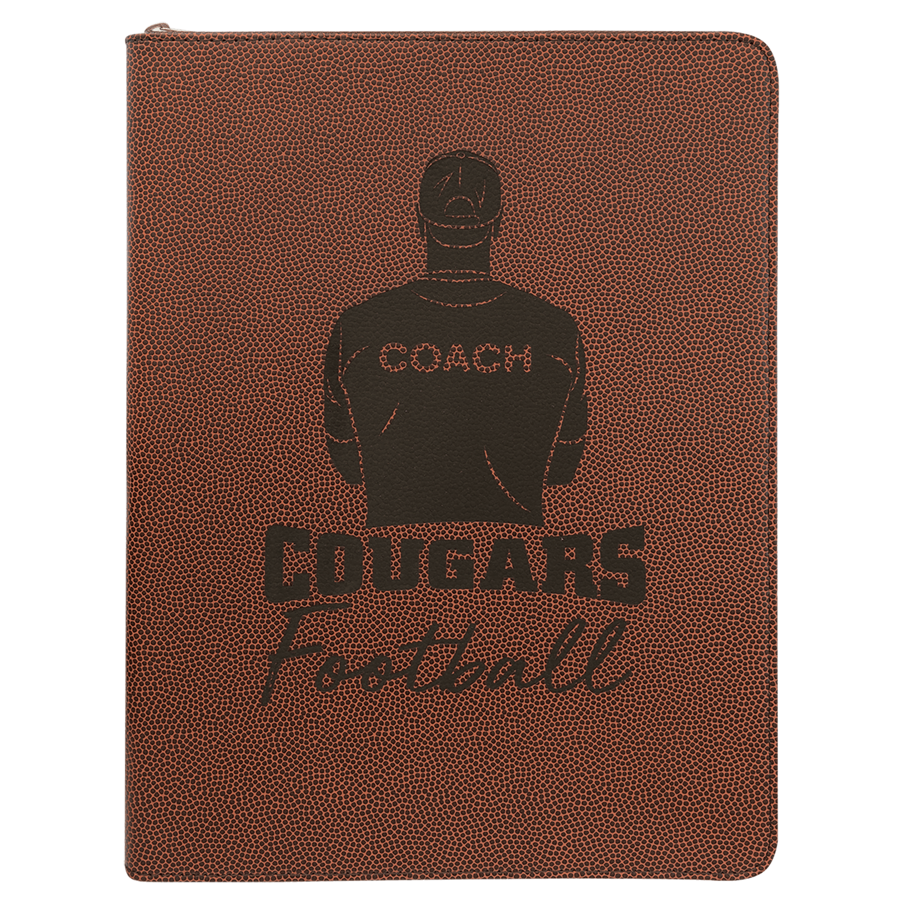 Football 9 1/2" x 12" w/ Zipper Laserable Leatherette Portfolio with Notepad