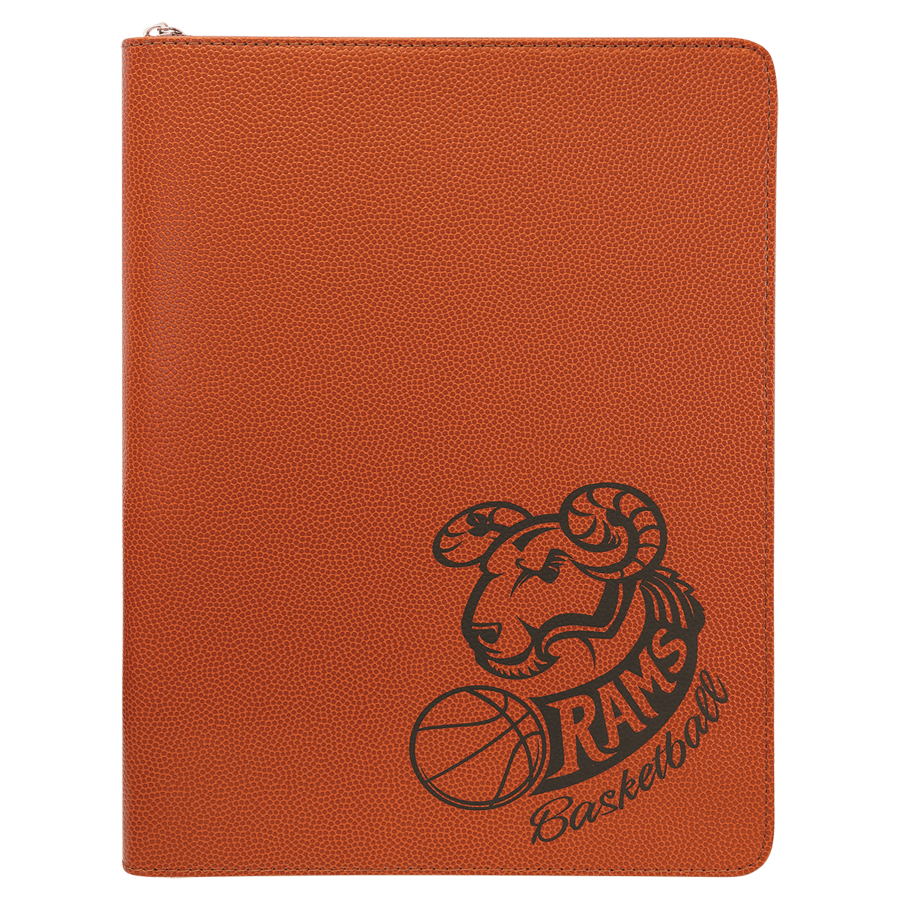 Basketball 9 1/2" x 12" w/ Zipper Laserable Leatherette Portfolio with Notepad