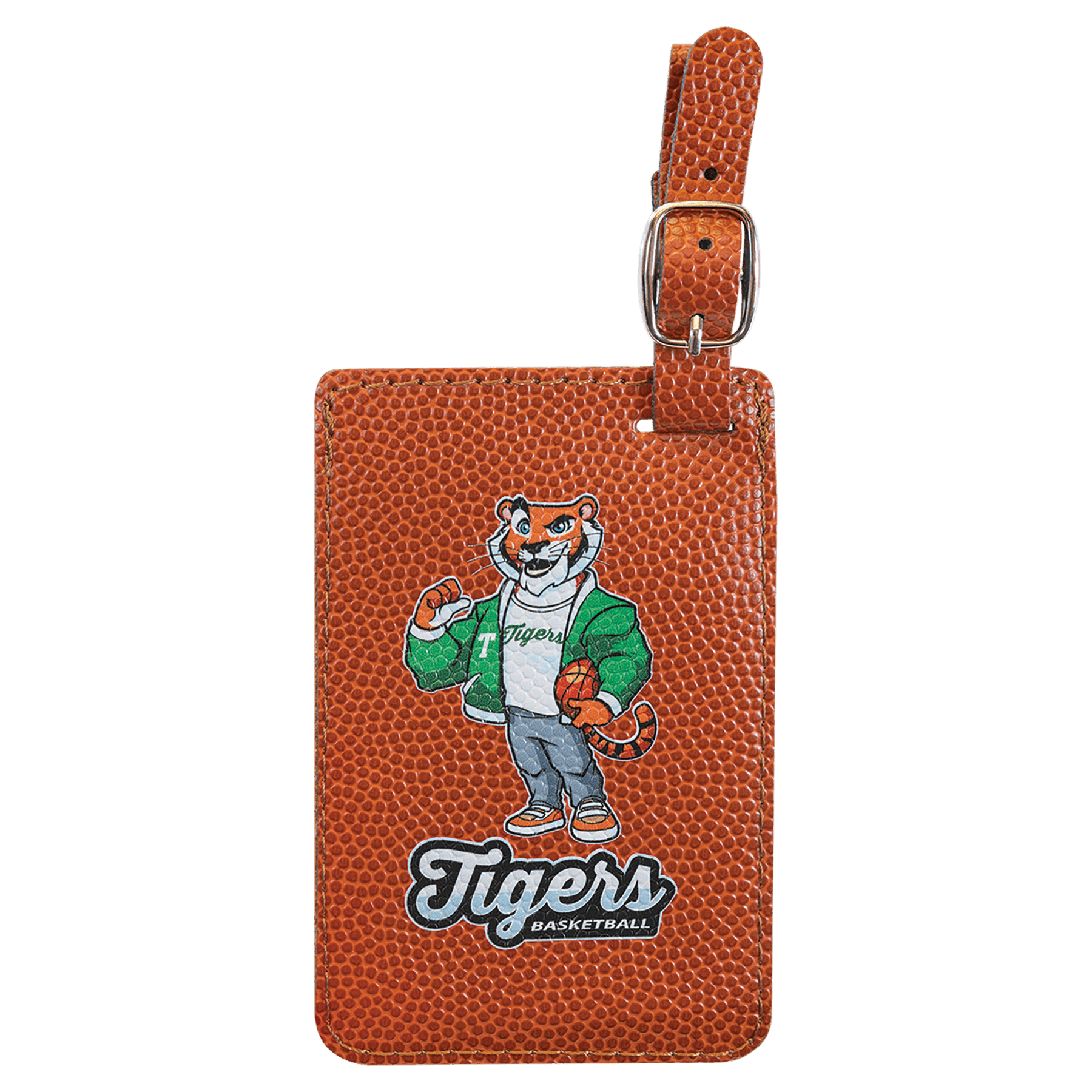 Basketball 4 1/4" x 2 3/4" Laserable Leatherette Luggage Tag