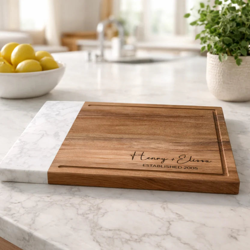 Personalized Marble & Acacia Wood Cutting Board