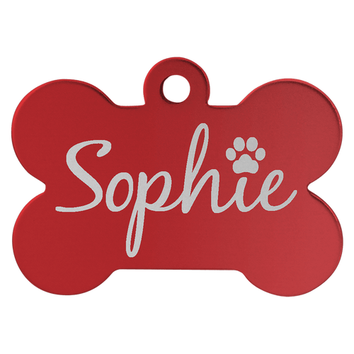 Red 1 1/4" x 3/4" Laserable Anodized Aluminum Bone Pet Tag