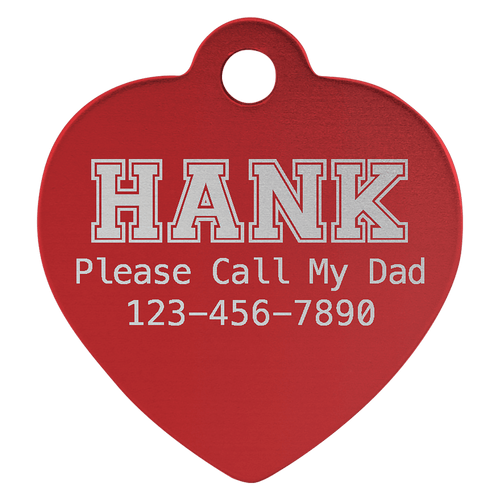 Red 1" x 1" Laserable Anodized Aluminum Heart Pet Tag