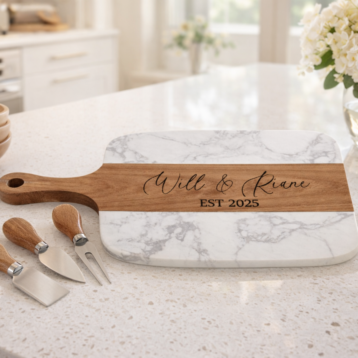 Personalized Marble Serving Board & Knife Set